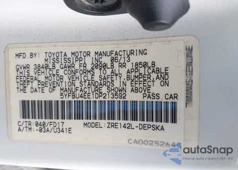 2013 Toyota Corolla S from USA, damaged, VIN 5YFBU4EE1DP213592